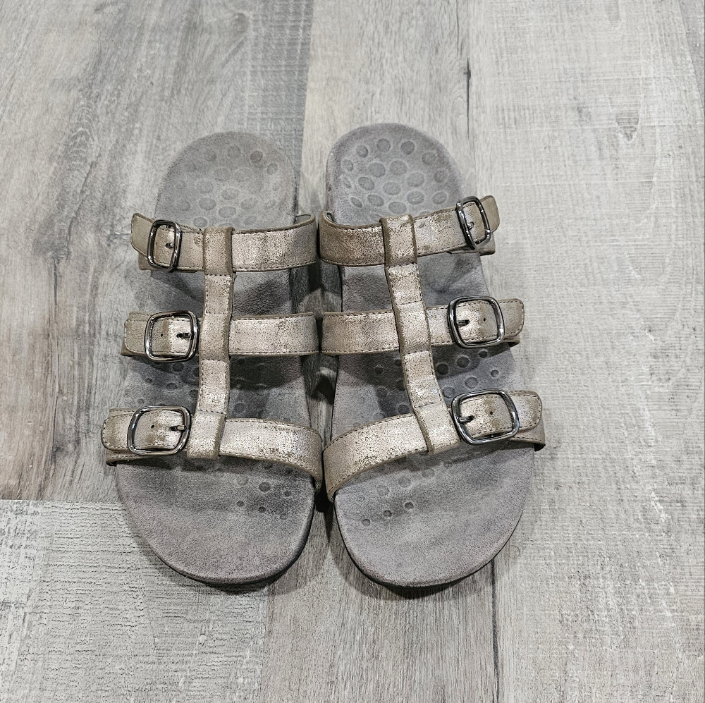 Vionic MISA Orthaheel  Metalic Silver   3 straps Slides Samdals